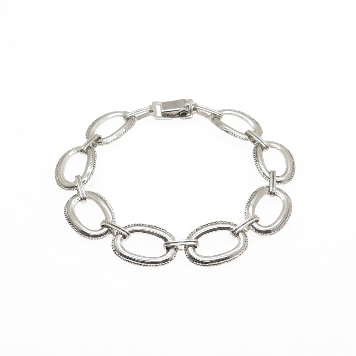 W. E. RICHARDS 925 Sterling Silver Antique Art Deco Oval Link Bracelet 6.25"