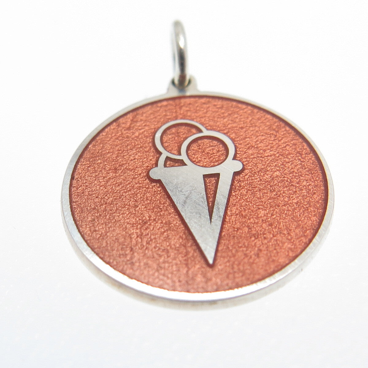 925 Sterling Silver Peach Enamel Ice Cream Round Tag Minimalist Charm Pendant