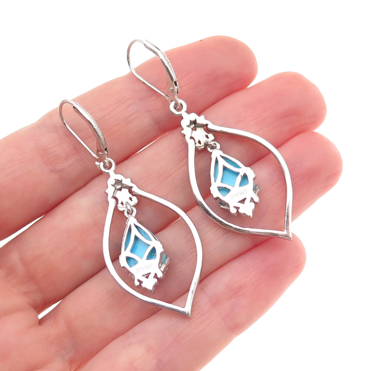 Chuck Clemency Sterling Silver Real Sleeping Beauty Turquoise Dangle Earrings
