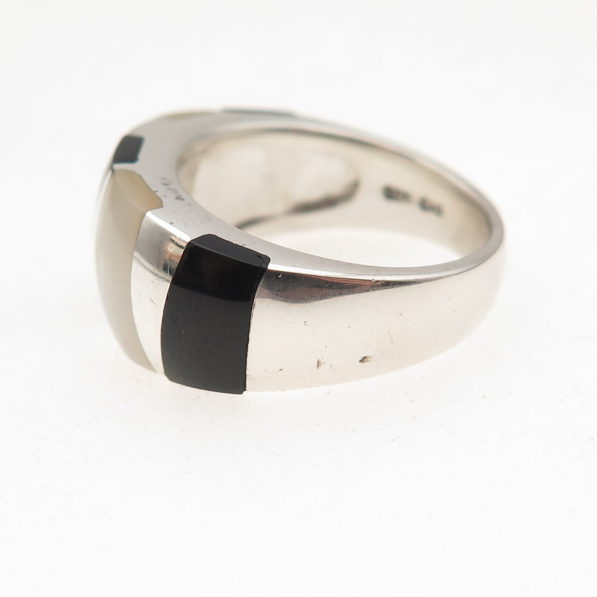 CNA Pranda 925 Sterling Silver Vintage Real Black Onyx & MOP Mosaic Ring Size 6
