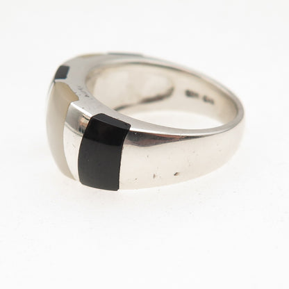 CNA Pranda 925 Sterling Silver Vintage Real Black Onyx & MOP Mosaic Ring Size 6