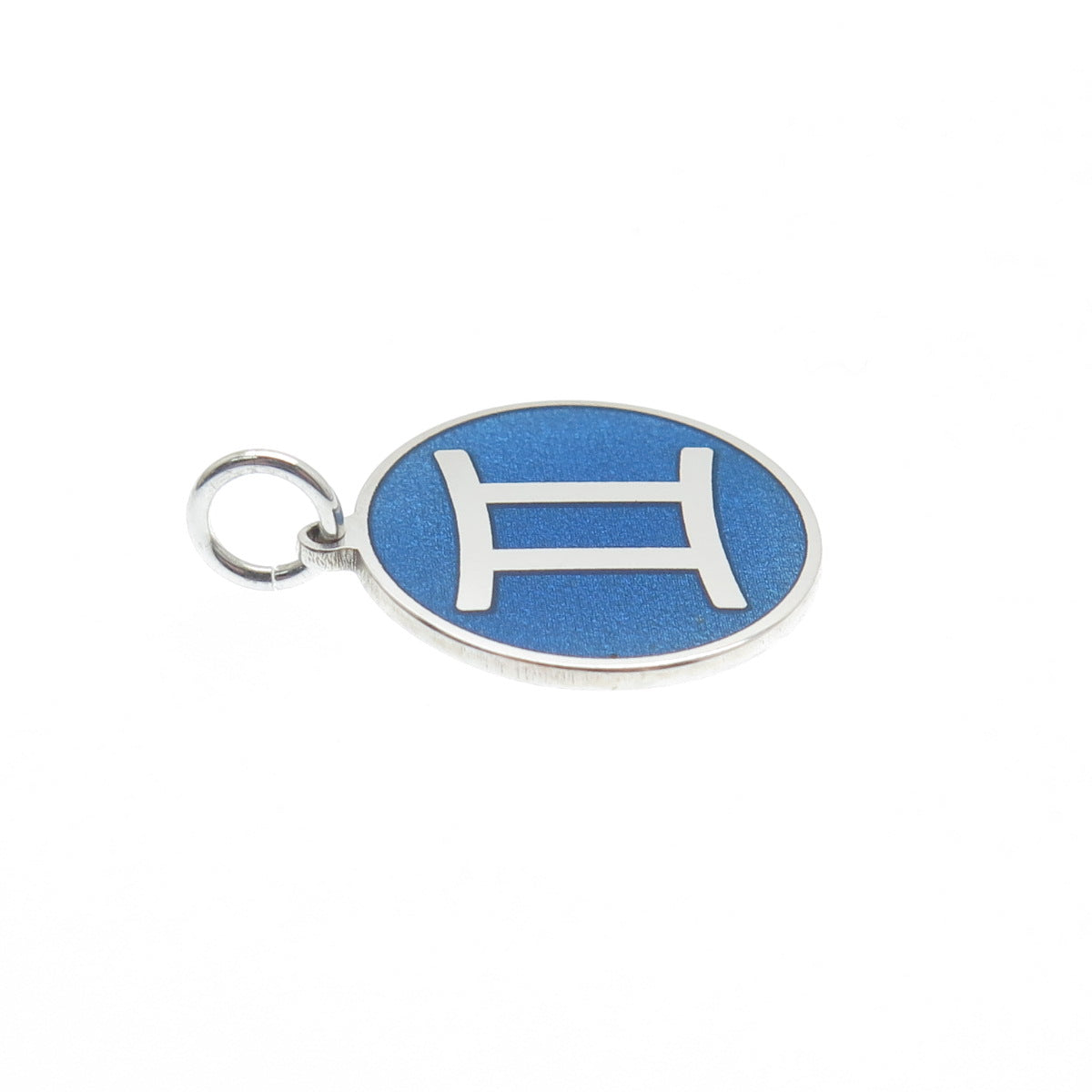 925 Sterling Silver Blue Enamel Gemini Zodiac Sign Minimalist Charm Pendant
