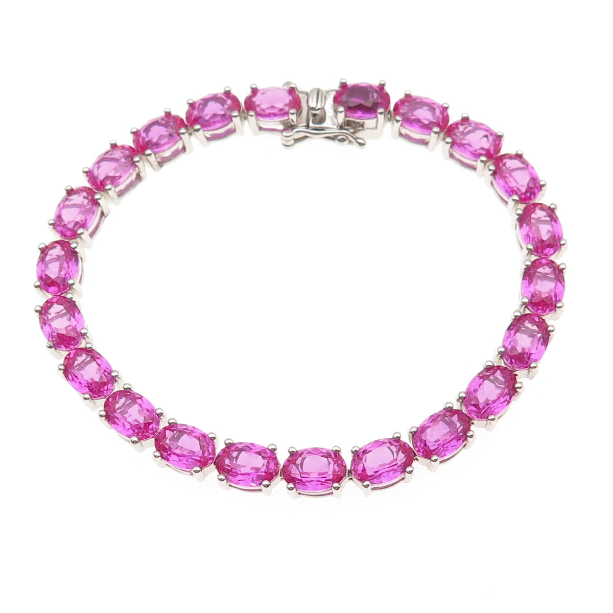 925 Sterling Silver Real Oval-Cut Pink Topaz Bracelet 6.5"