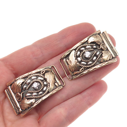 Silver Ray Navajo Old Pawn 925 Sterling 2-Tone Vintage C Z Floral Watch Band