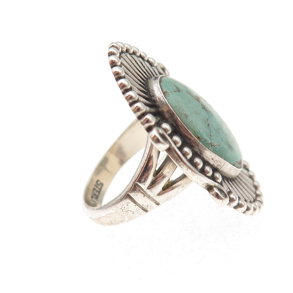 Old Pawn Sterling Silver Vintage Southwestern Tyrone Turquoise Ring Size 5