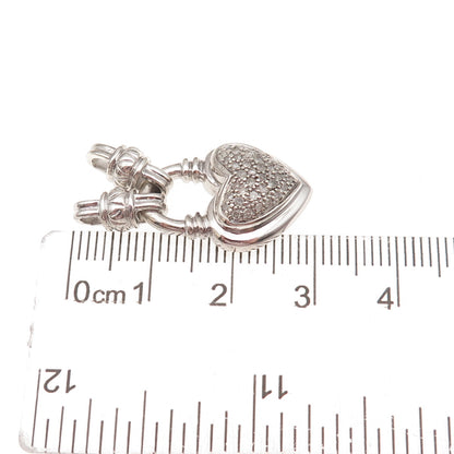 925 Sterling Silver Real Round-Cut Diamond Heart Centerpiece Slide Pendant