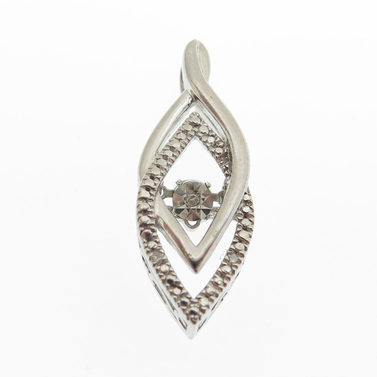 925 Sterling Silver Real Round-Cut Diamond Accent Interlocked Pendant