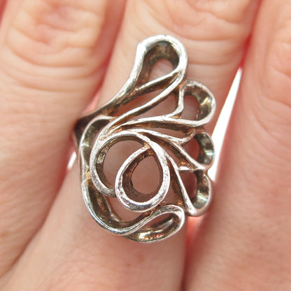 TOMMY LONG 925 Sterling Silver Vintage Modernist Wavy Ring Size 7.75