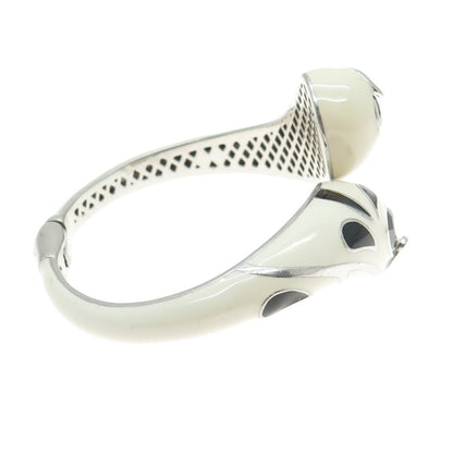 EMA 925 Sterling Silver Enamel Real Black Onyx Bypass Bracelet 6.25”