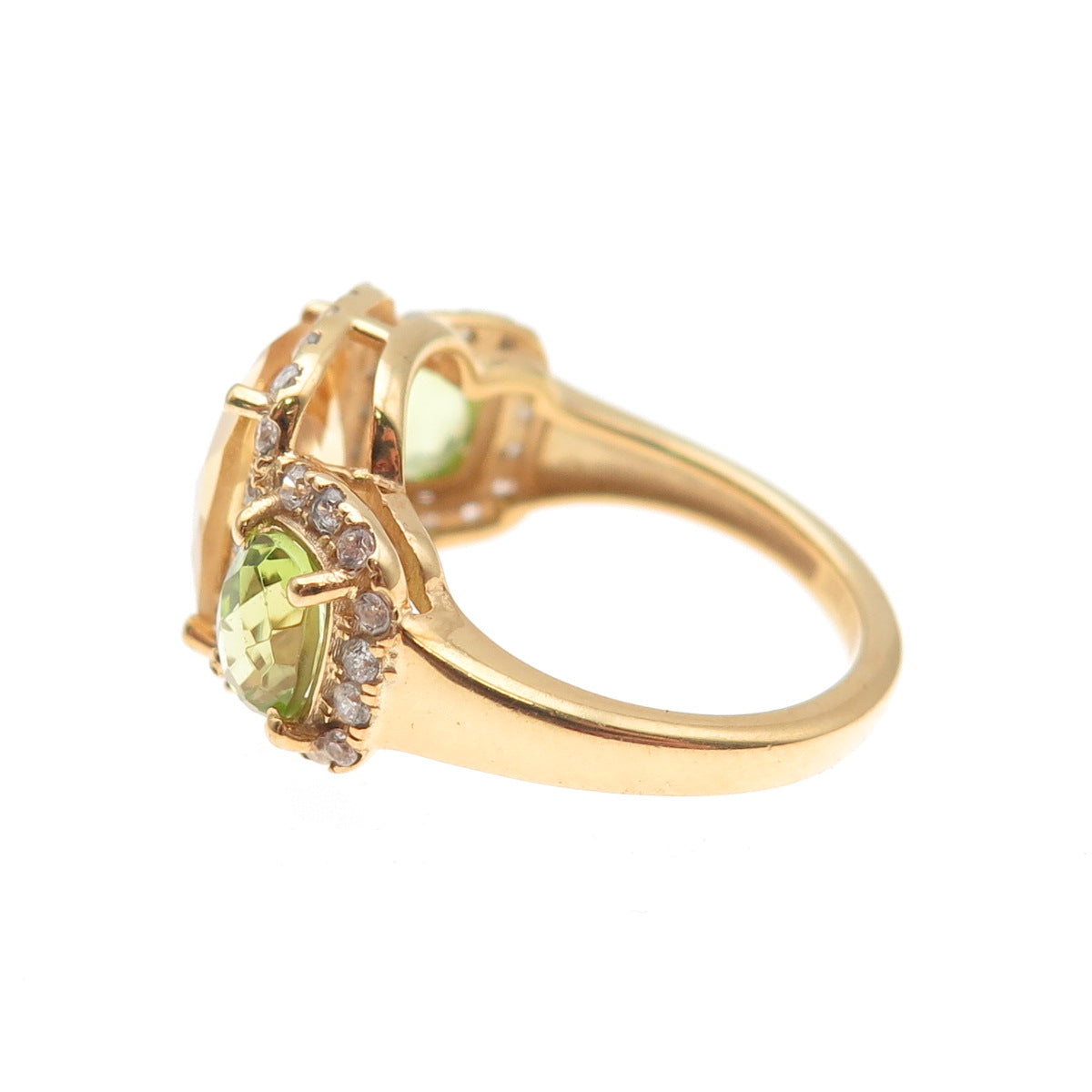 DSMK 925 Sterling Silver Gold Plated Real Citrine Topaz & Peridot Ring Size 5.5