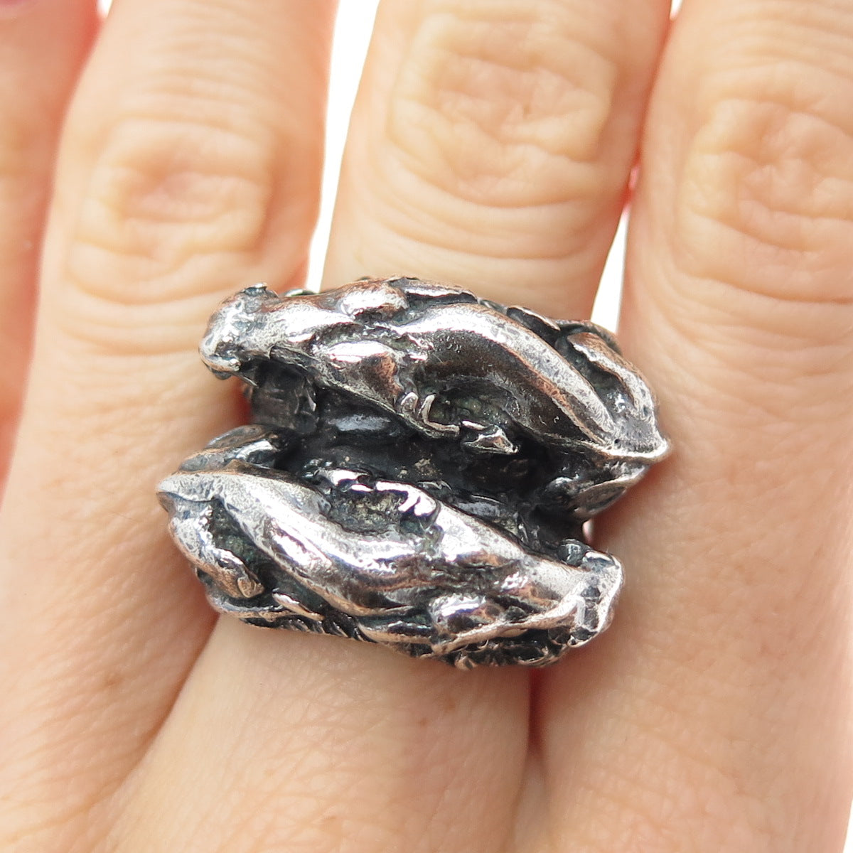 925 Sterling Silver Vintage Tiger Twins Oxidized Ring Size 7