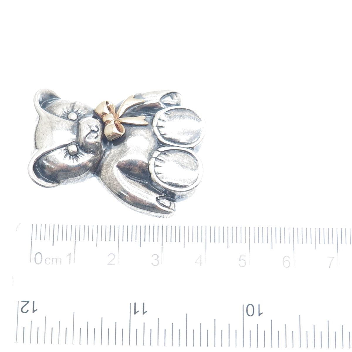 THE TOUCH 14K Gold & 925 Sterling Silver Vintage Teddy Bear Oxidized Pin Pendant