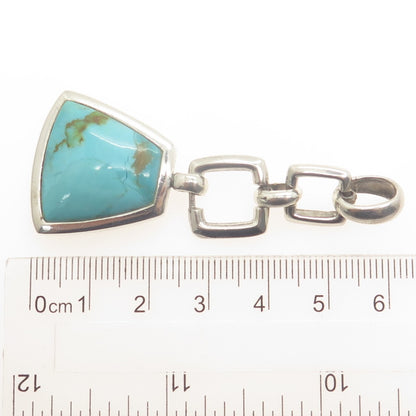 SX Sally C 925 Sterling Silver Vintage Real Turquoise Drop Chain Pendant