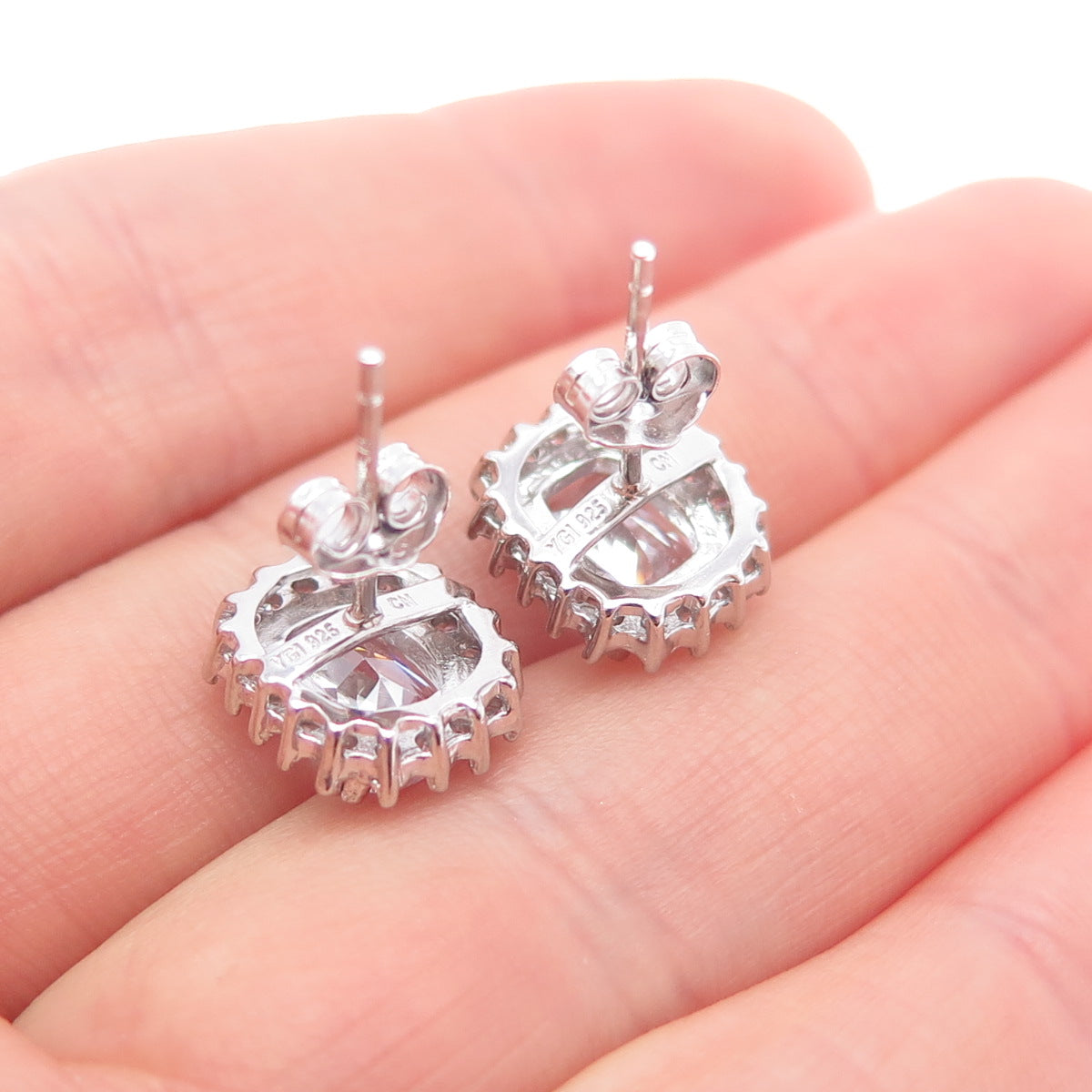925 Sterling Silver Radiant & Round-Cut C Z Stud Earrings