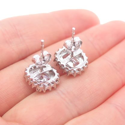 925 Sterling Silver Radiant & Round-Cut C Z Stud Earrings