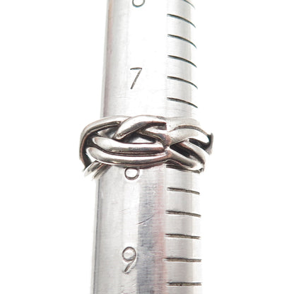 925 Sterling Silver Vintage Mexico Modernist Woven Oxidized Band Ring Size 8