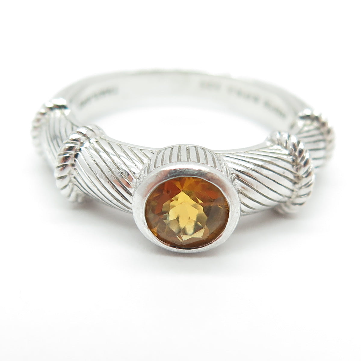 JUDITH RIPKA 925 Sterling Silver Real Round-Cut Citrine Cable Ring Size 9