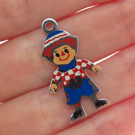 BOBBS MERRILL 925 Sterling Silver Vintage Colorful Enamel Raggedy Andy Pendant