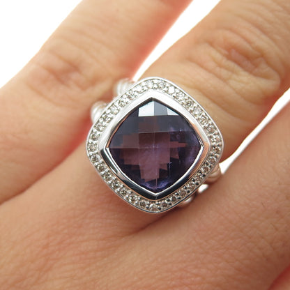 DAVID YURMAN 925 Sterling Silver Vintage Real Diamond & Amethyst Ring Size 6.5