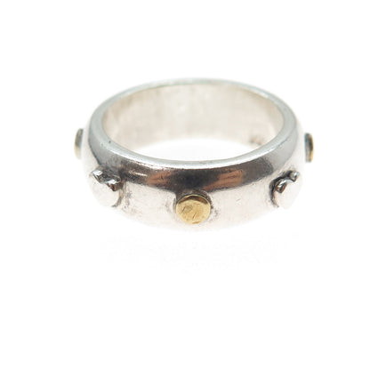925 Sterling Silver 2-Tone Vintage Heart Dotted Band Ring Size 6