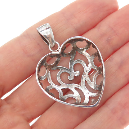 MILOR 925 Sterling Silver Vintage Italy Ornate Heart Charm Pendant