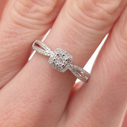 Sun 925 Sterling Silver Real Round-Cut Diamond Engagement Ring Size 7