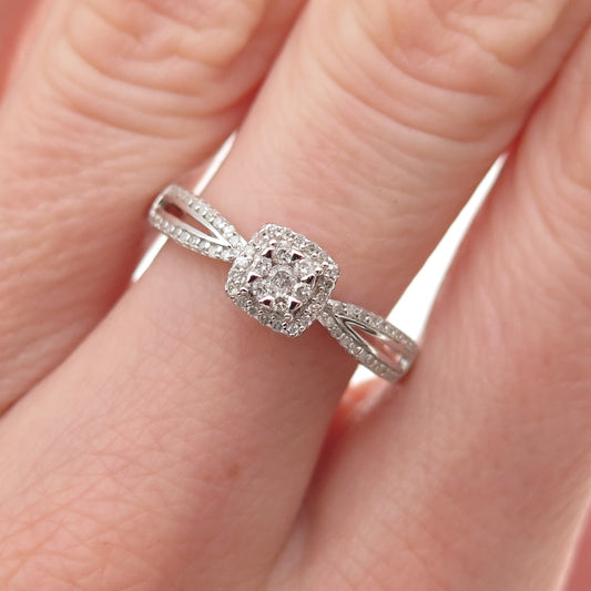 Sun 925 Sterling Silver Real Round-Cut Diamond Engagement Ring Size 7