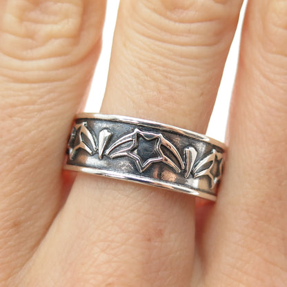 925 Sterling Silver Vintage Mexico Star All Around Oxidized Band Ring Size 10.75