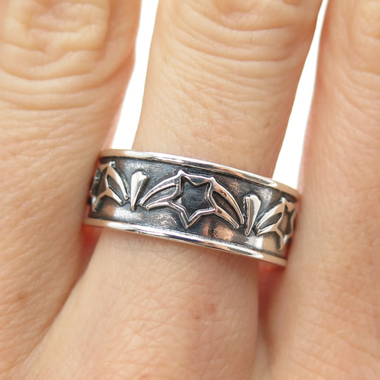 925 Sterling Silver Vintage Mexico Star All Around Oxidized Band Ring Size 10.75
