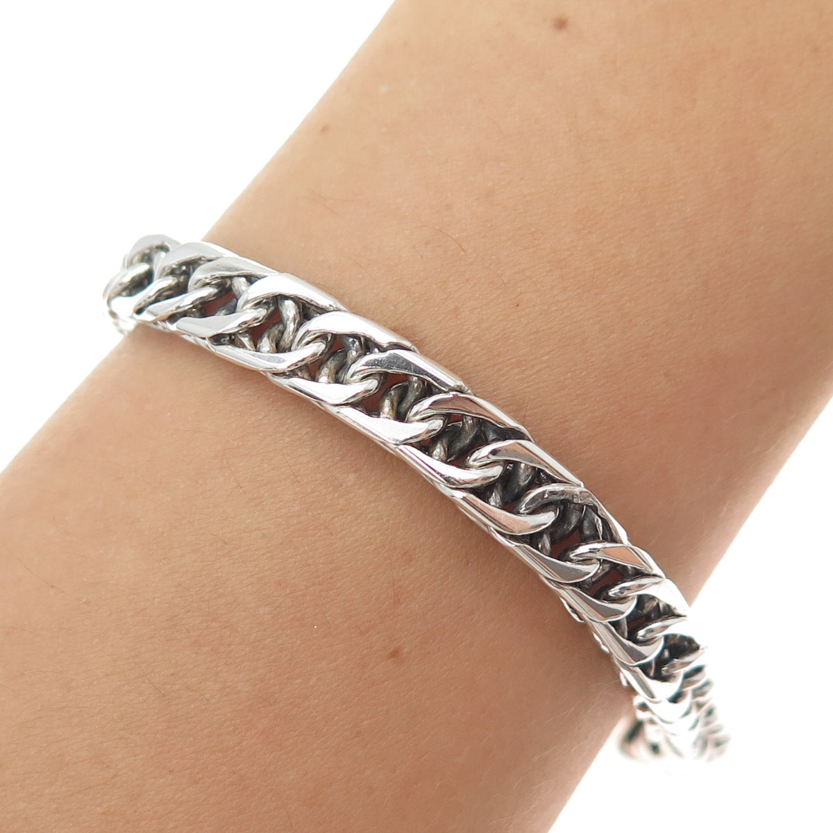 925 Sterling Silver Vintage Double Curb Oxidized Link Bracelet 7"