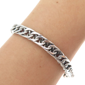 925 Sterling Silver Vintage Double Curb Oxidized Link Bracelet 7"