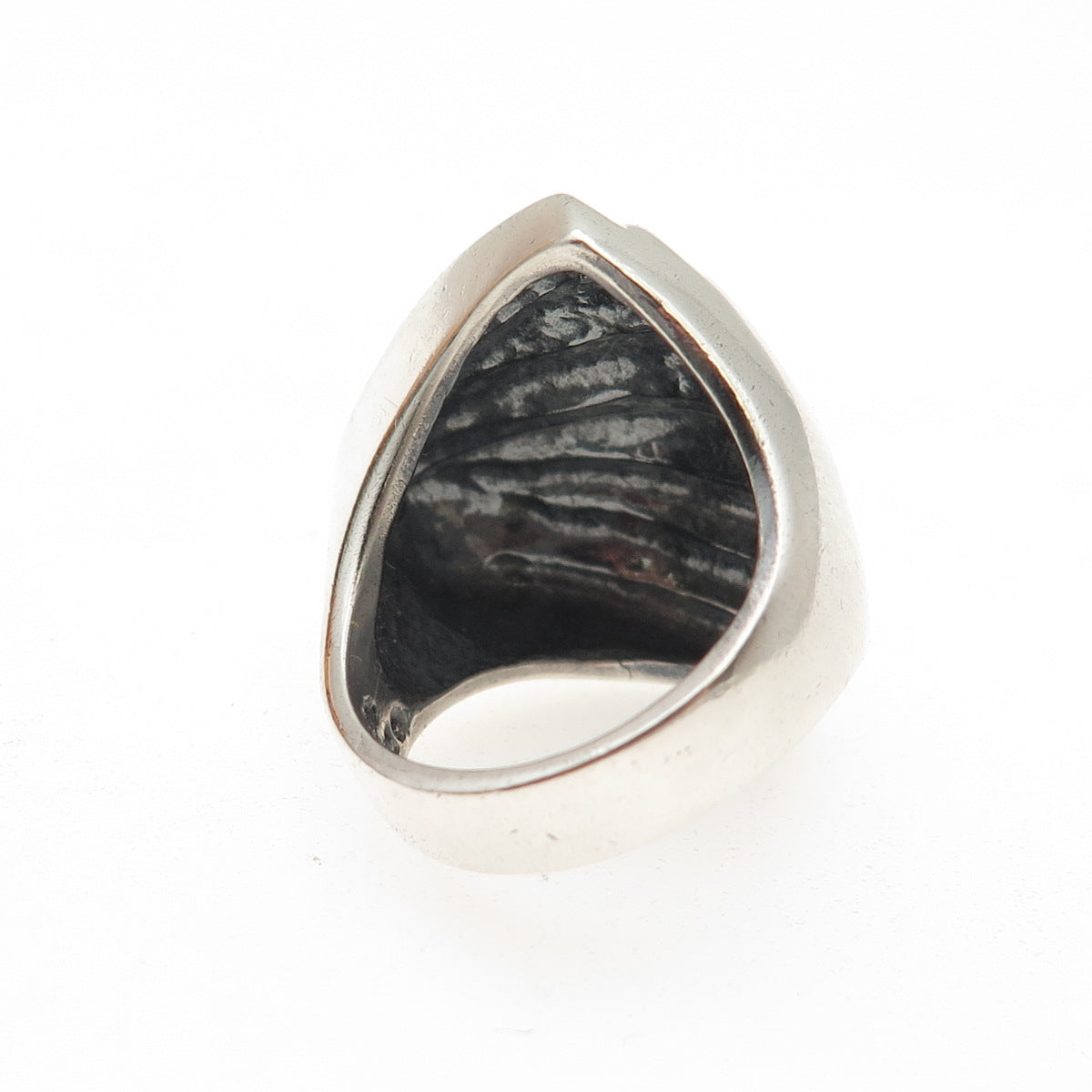 925 Sterling Silver Vintage Mexico Modernist Seashell Oxidized Ring Size 7
