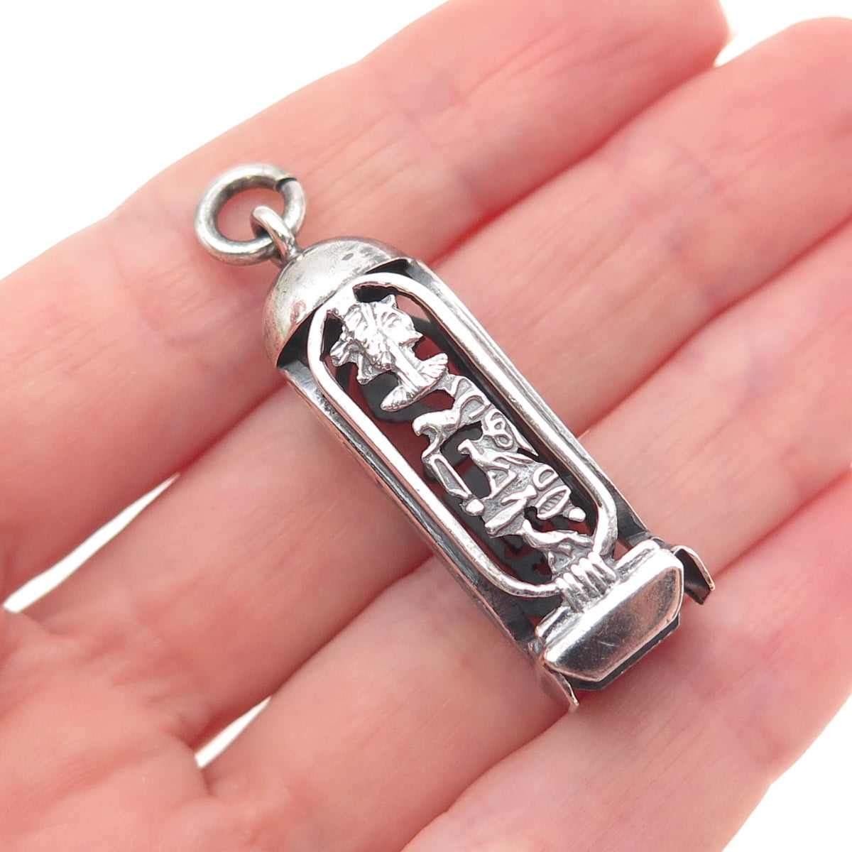 800 Silver Vintage Egyptian Pharaoh Cartouche Oxidized Charm Pendant