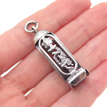 800 Silver Vintage Egyptian Pharaoh Cartouche Oxidized Charm Pendant