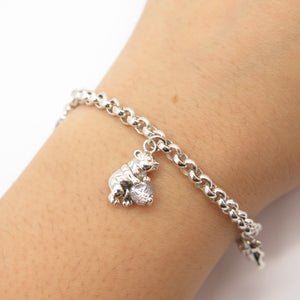 925 Sterling Silver Round-Cut C Z Bear Rolo Link Bracelet 7"