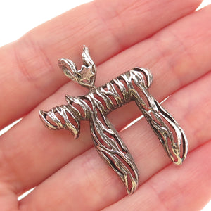 925 Sterling Silver Vintage Chai Judaica Oxidized Slide Charm Pendant