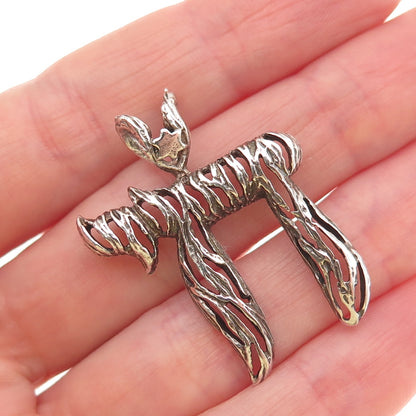 925 Sterling Silver Vintage Chai Judaica Oxidized Slide Charm Pendant