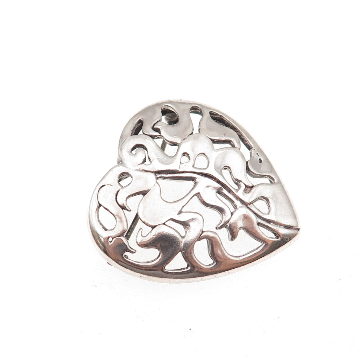 Carolyn Pollack 925 Sterling Silver Vintage Modernist Heart Oxidized Pin Brooch