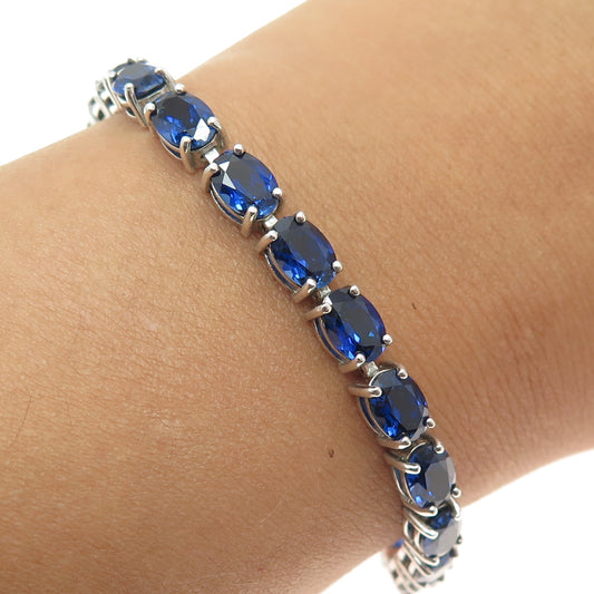 925 Sterling Silver Lab-Created Sapphire Tennis Link Bracelet 8.25"