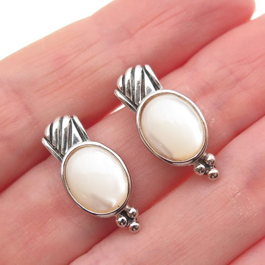925 Sterling Silver Vintage Real MOP Modernist Beaded Oxidized Earrings