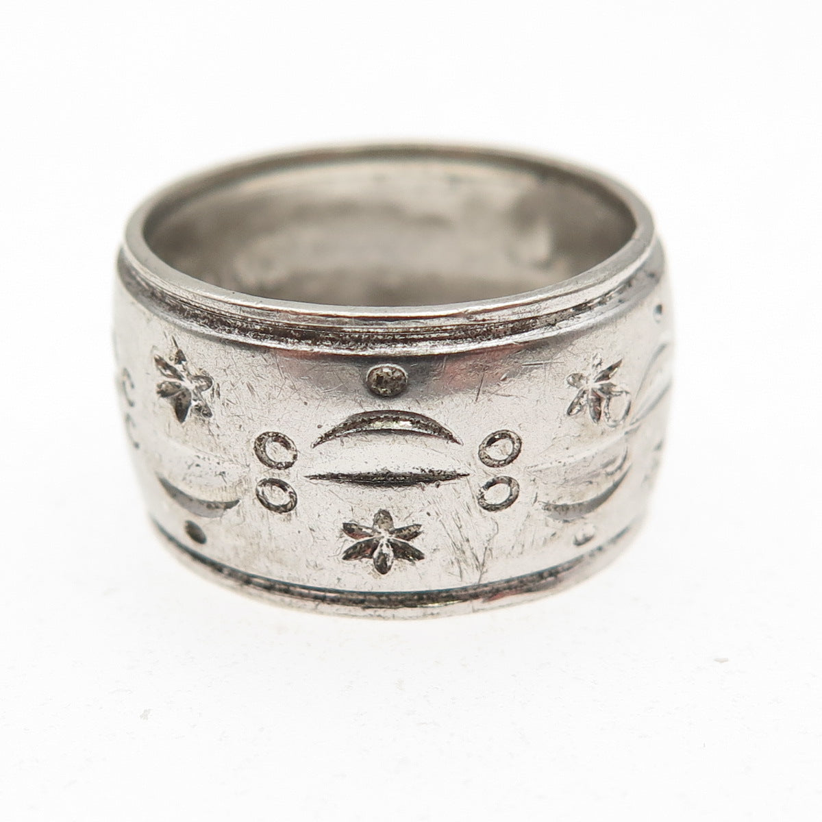 Uncas 925 Sterling Silver Antique Art Deco Floral Wide Band Ring Size 5.25
