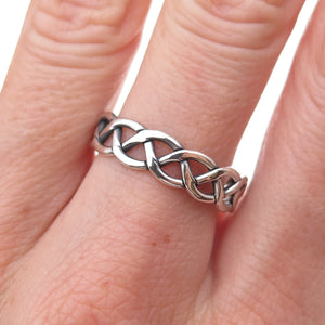925 Sterling Silver Vintage Celtic Woven Oxidized Band Ring Size 9