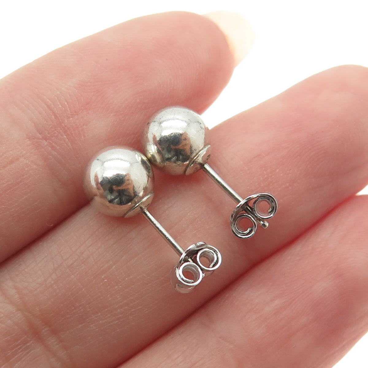 925 Sterling Silver Vintage Ball Beads Stud Earrings