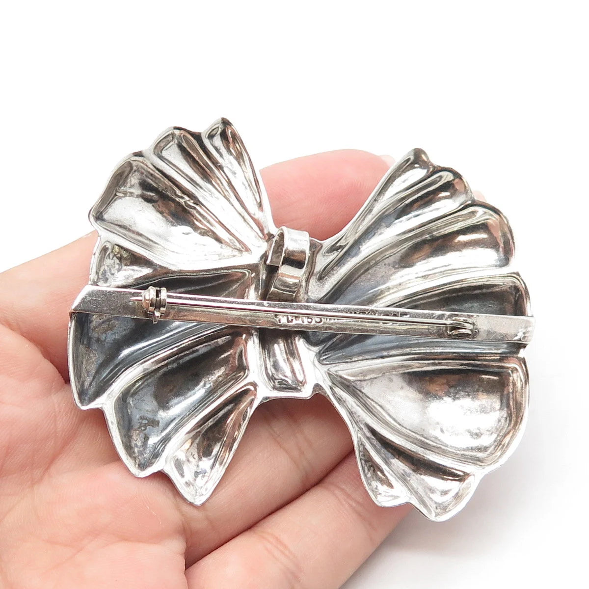 925 Sterling Silver 2-Tone Vintage Mexico Puffy Bow Pin Brooch