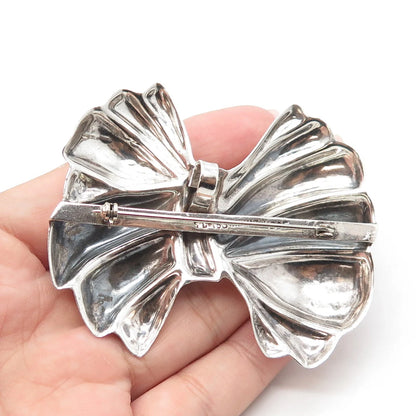 925 Sterling Silver 2-Tone Vintage Mexico Puffy Bow Pin Brooch
