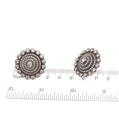 925 Sterling Silver Round-Cut C Z Sparkle Earrings