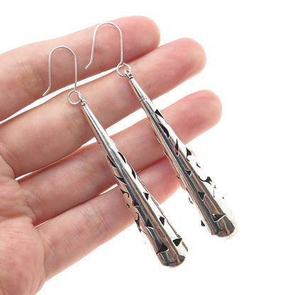 925 Sterling Silver Vintage Mexico Shadow Box Teardrop Dangle Earrings