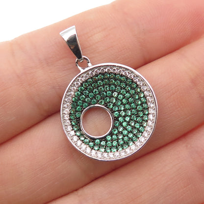 925 Sterling Silver Real Round-Cut Chrome Diopside & C Z Crescent Charm Pendant