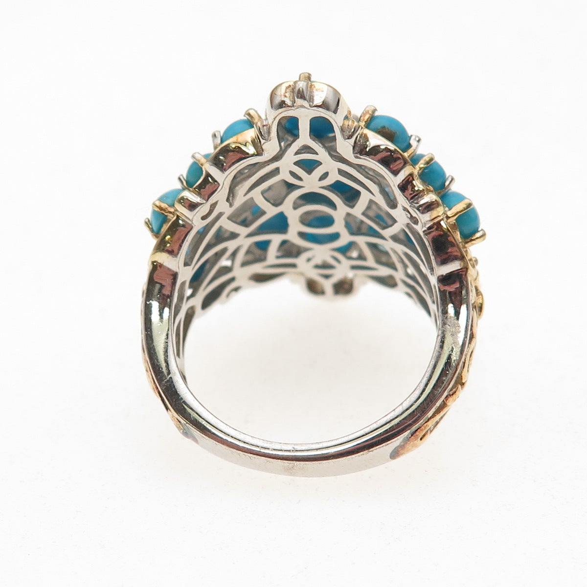 Chuck Clemency 925 Sterling Silver 2-Tone Real Turquoise Apatite Ring Size 8.25