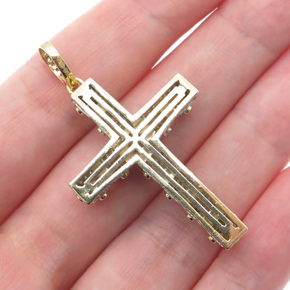 925 Sterling Silver Gold Plated Round-Cut Shaped C Z Cross Pendant